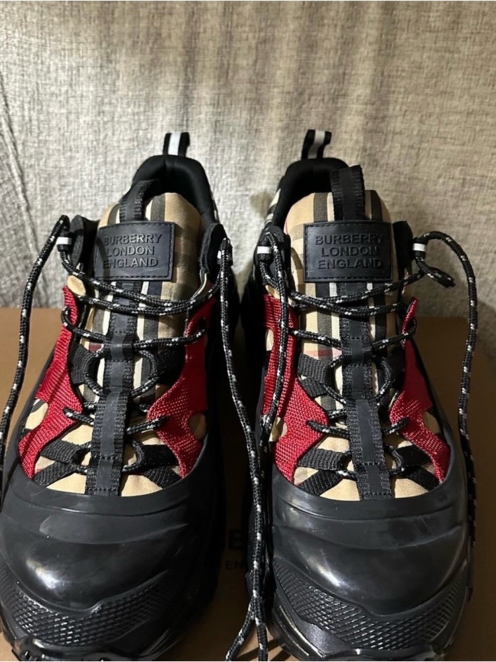 Burberry Black, Red & Beige Check Trail Sneakers - Picture 2 of 10